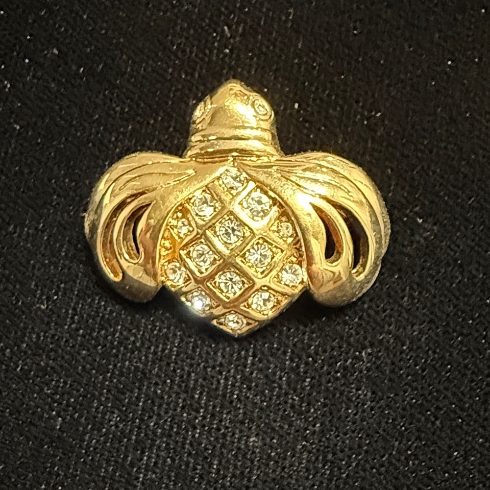 1980s‎ Swarovski Gold Bee Brooch With White Crystals Signed -Accented Brooch VTG